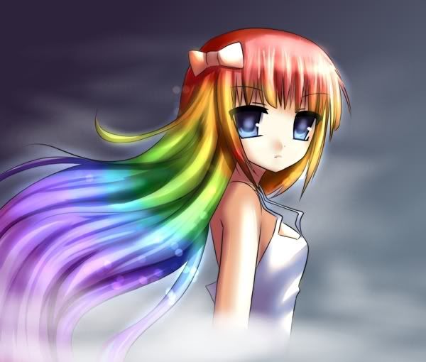 rainbow hair. rainbow color hair anime girl