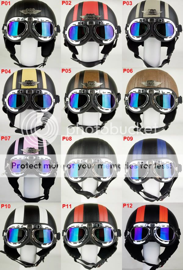 Leather Motorcycle Bike Open Face Helmet Goggles Free