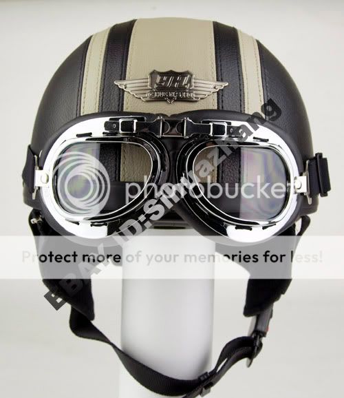 Gray Leather Open Face Helmet Motorcycle Goggles Free Size S M L XL 