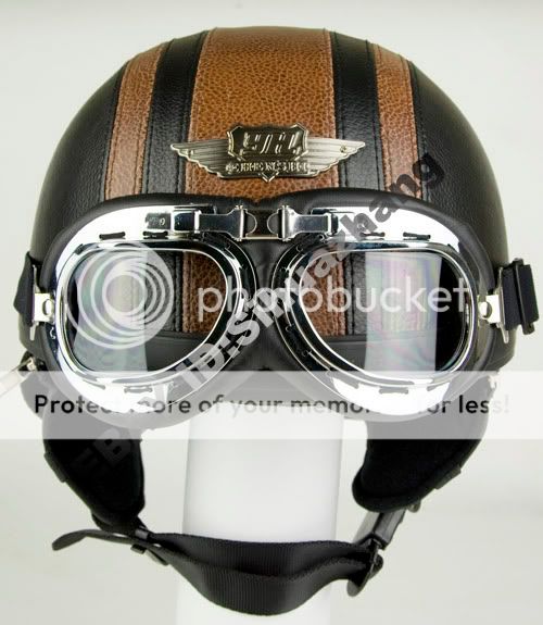 Brown Leather Open Face Helmet Motorcycle Goggles Free Size S M L XL 